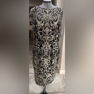 Adrianna Papell Black Dress with Gold Embroidery